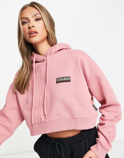 Napapijri Felpa con cappuccio rosa taglio corto con etichetta ASOS