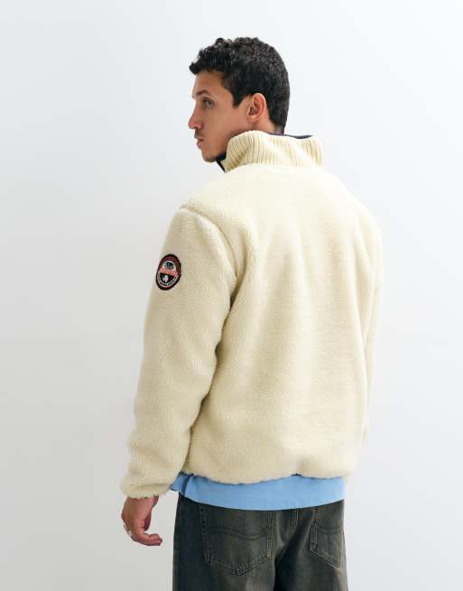 Napapijri fleece med box-logo og halv lynlås i beige, 5 af 5