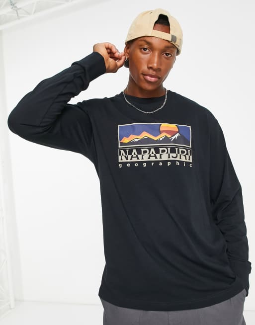 Napapijri – Free Style – Langärmliges Shirt in Schwarz mit Grafik-Print