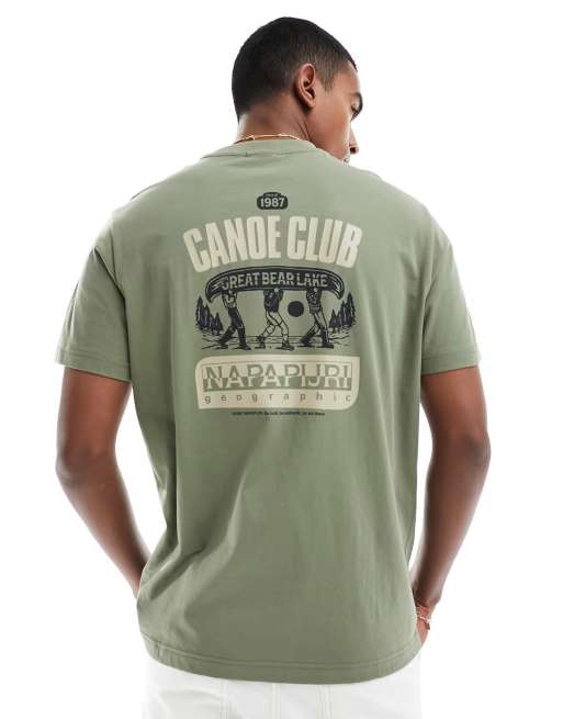 Napapijri – Gouin – T-Shirt in Khaki mit Grafikprint auf dem Rücken