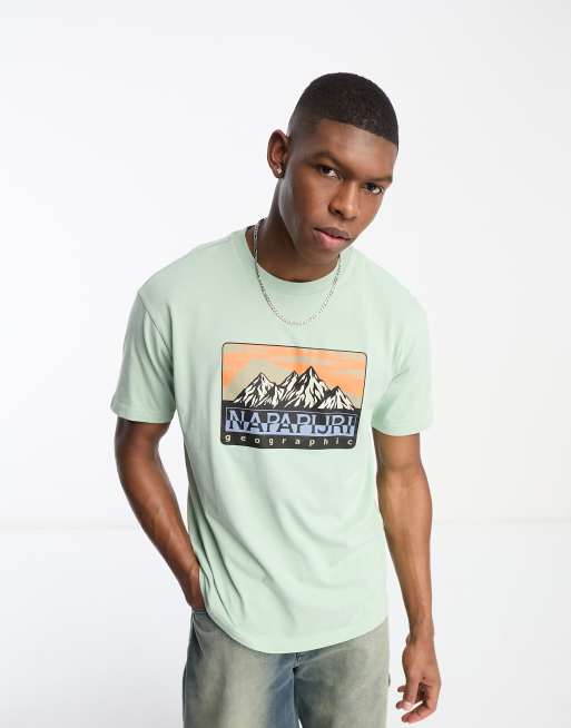 Napapijri – Hello – Miętowozielony T-shirt z nadrukiem na piersi – Tylko w ASOS
