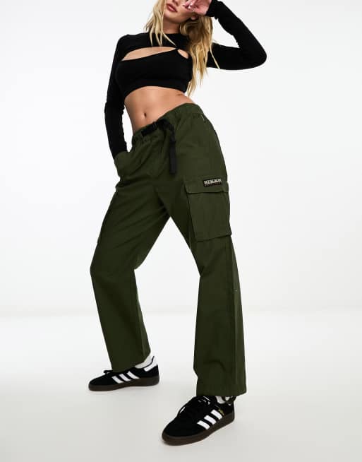 Napapijri high waist woven cargo trousers with belt in khaki | ASOS