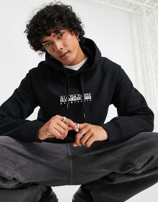 Mier schending Natte sneeuw Napapijri hoodie with box logo in black | ASOS