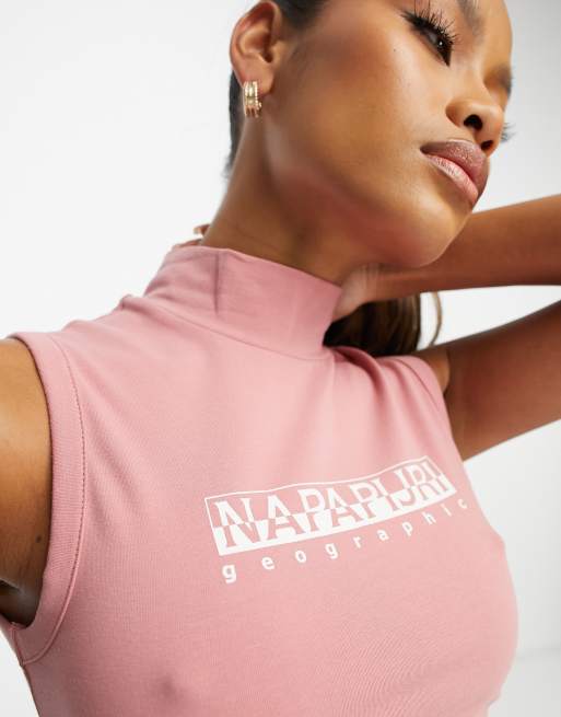 Napapijri - Hoogsluitende cropped tanktop met boxlogo in roze, 3 van 4