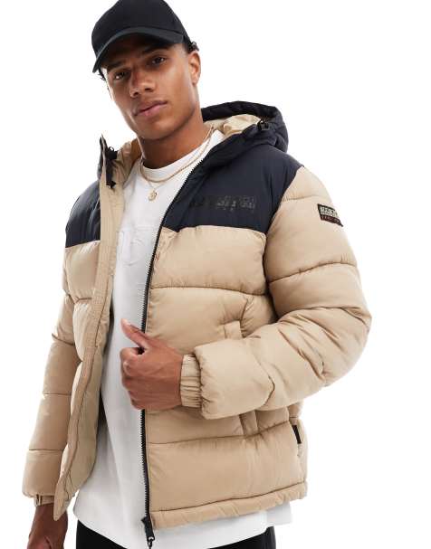 Napapijri – Hornelen – Pufferjacke in Beige mit Logo - view 1