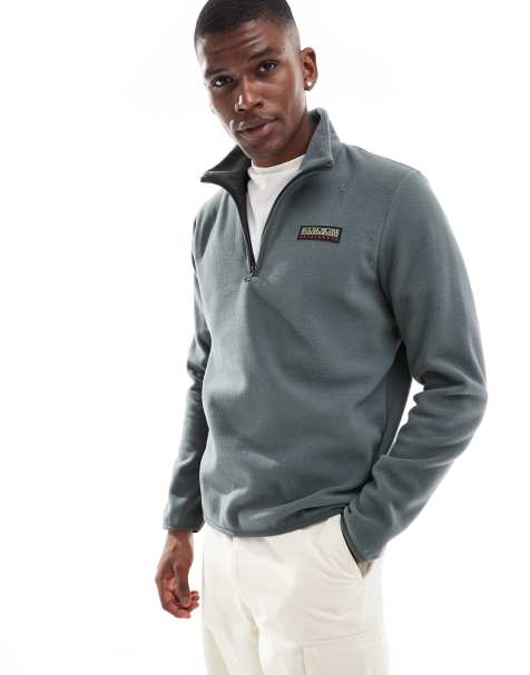 Napapijri Iaato logo 1/4 zip fleece in green - view 1