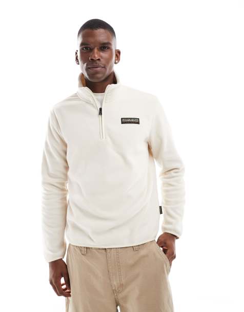 Napapijri - Iaato - Offwhite fleece med logo og 1/4 lynlås - view 1