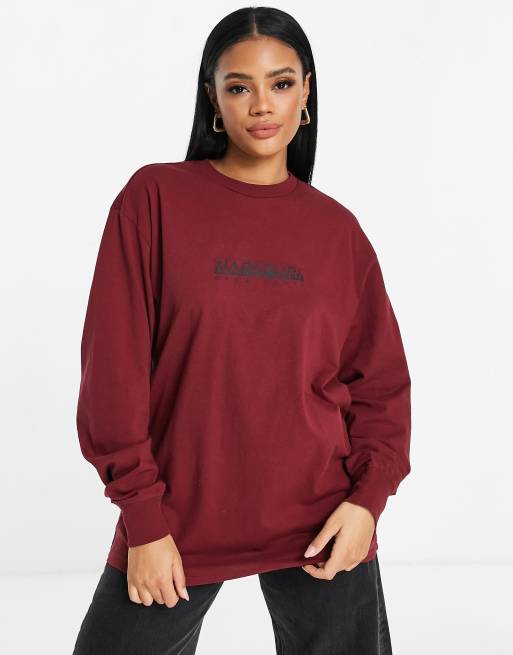 Napapijri – Kastiges, langärmliges Shirt in Burgunderrot