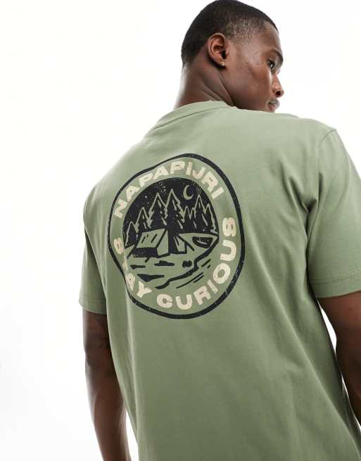 Napapijri - Kotcho - T-shirt kaki con grafica sul retro