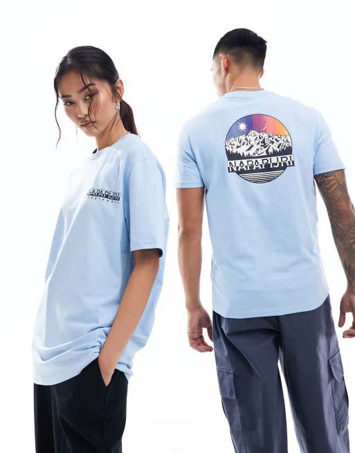 Napapijri Lahni mountain back print t-shirt in light blue
