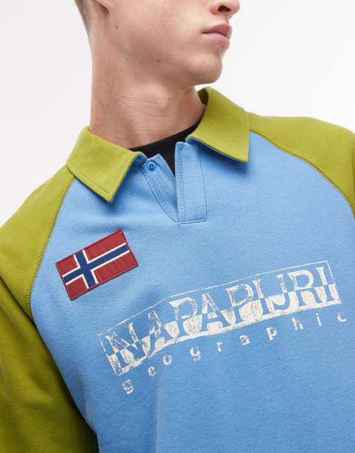 Napapijri – Langärmliges Polohemd in Blau und Grün mit Logo, 5 von 5