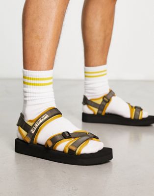 Napapijri Lark tech sandals in black and yellow