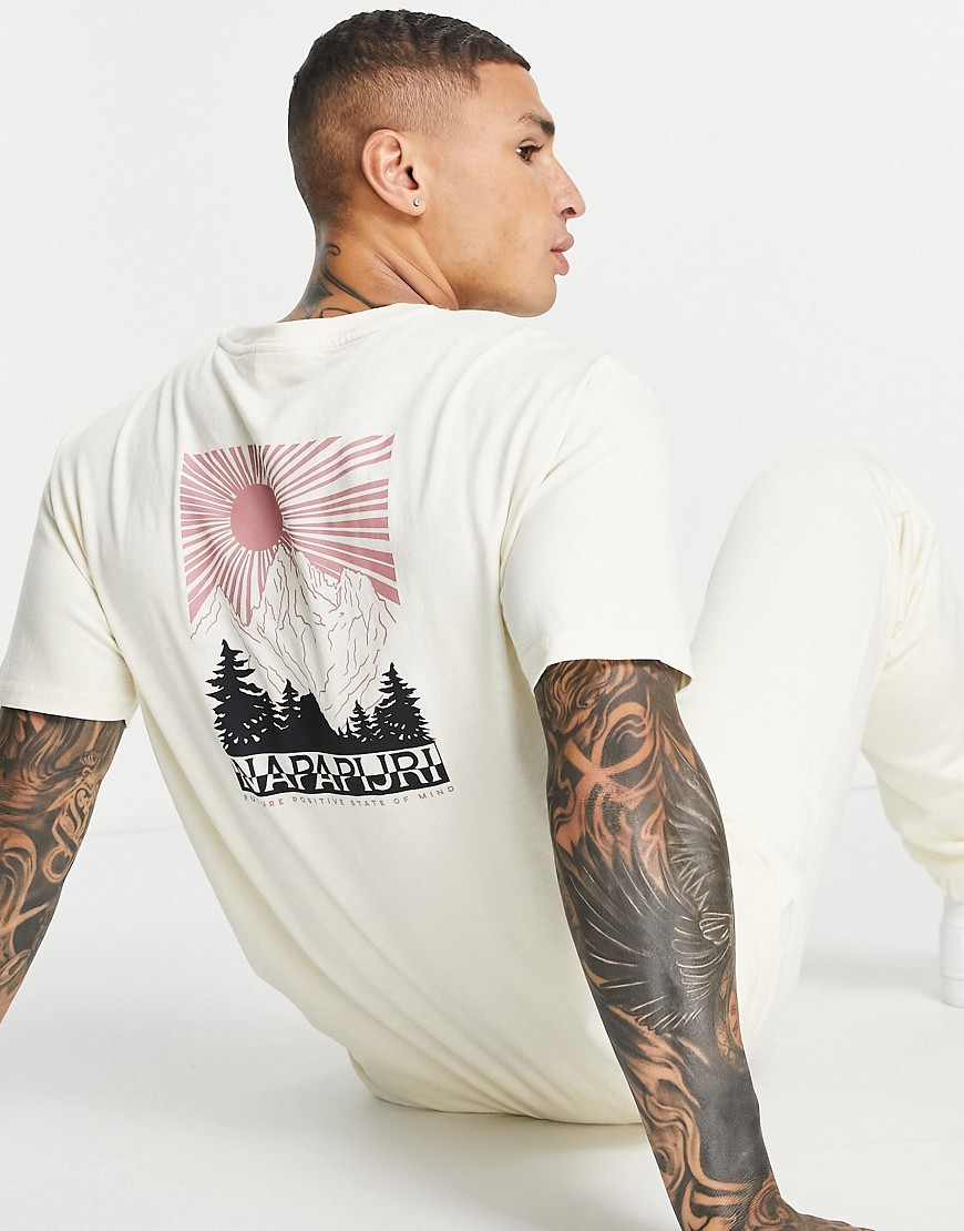 Napapijri Latemar Mountain back print t-shirt in cream-Grey