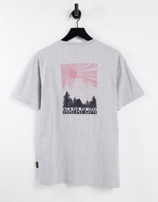 Tops Napapijri - Latemar - T-shirt à imprimé montagne au dos - Gris clair