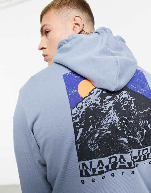 Napapijri Mataje back print hoodie in blue, 3 of 4