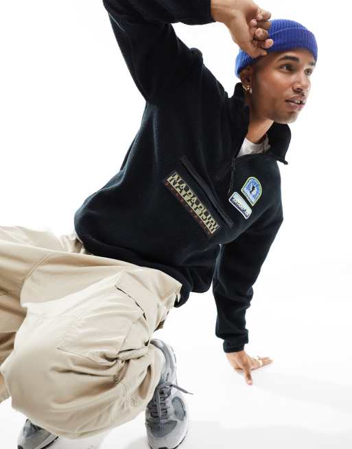 Napapijri - McMurdo - Sherpa fleece met 1/4 rits en logopatches in zwart
