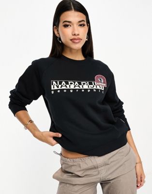 Napapijri Montal chest logo fleece sweatshirt in black