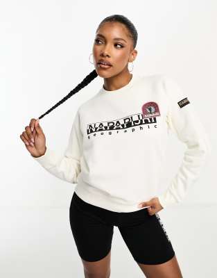 Napapijri - Montal - Felpa in pile color crema con logo sul petto