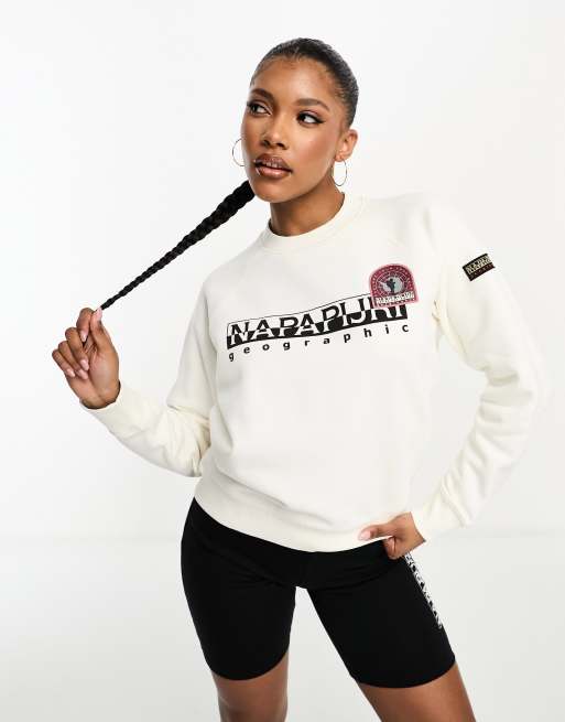Napapijri – Montal – Fleece-Sweatshirt in Cremeweiß mit Brust-Logo