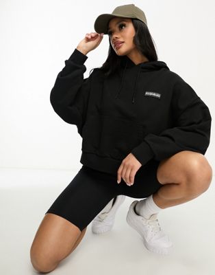 Napapijri Morgex cropped fleece hoodie in black