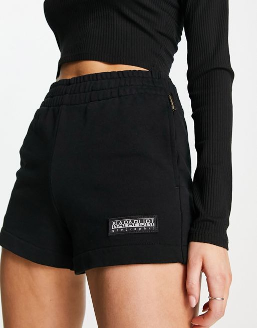 Napapijri - Morgex - Premium - Fleece short met hoge taille in zwart met logo in dezelfde tint
