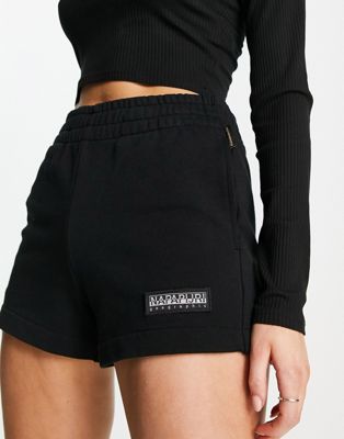 Napapijri Morgex premium tonal logo fleece high waist shorts in black - ASOS Price Checker
