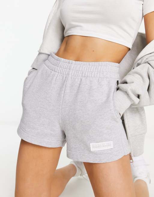 Napapijri Morgex premium tonal logo fleece high waist shorts in grey