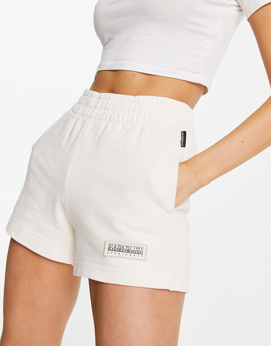 Napapijri Morgex premium tonal logo fleece high waist shorts in off white