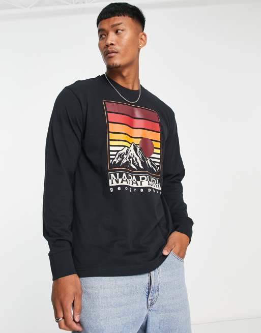 Napapijri mountain graphic print long sleeve t-shirt in black