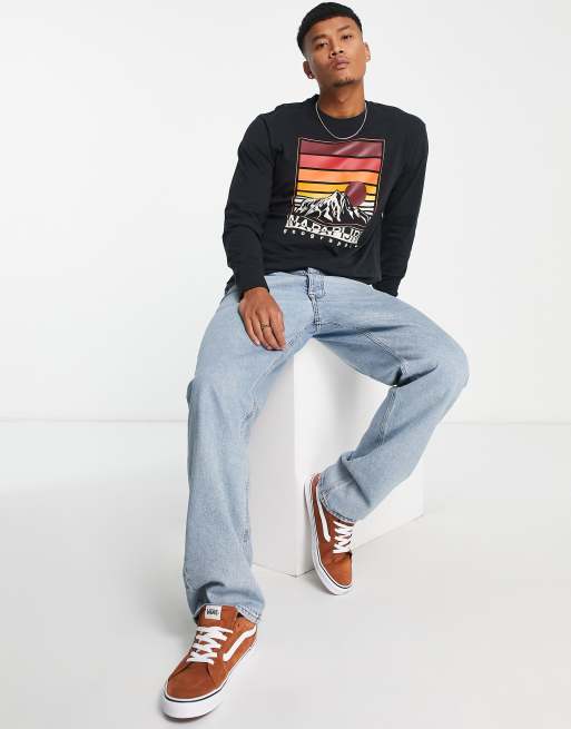 Napapijri mountain graphic print long sleeve t-shirt in black, 4 of 4
