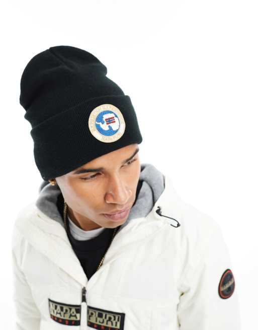  Napapijri Mountain logo patch beanie in black