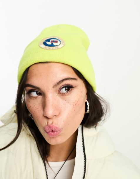 Napapijri Mountain logo patch beanie in yellow - view 1