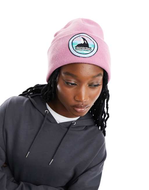 Napapijri – Mountain – Prążkowana różowa czapka beanie z naszywką z logo
