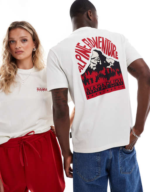 Napapijri Niu mountain back print t-shirt in white