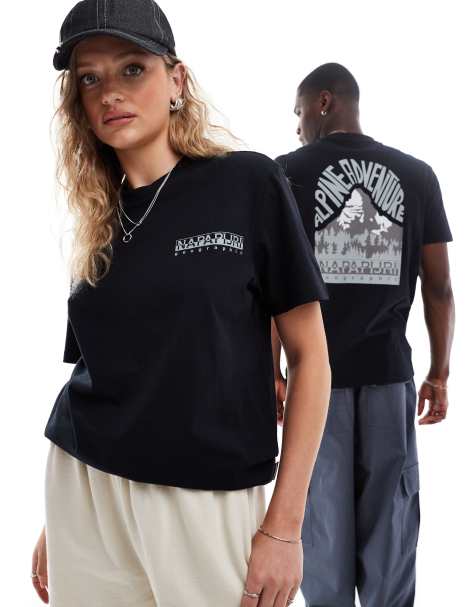 Napapijri Niu mountain backprint t-shirt in black - view 1
