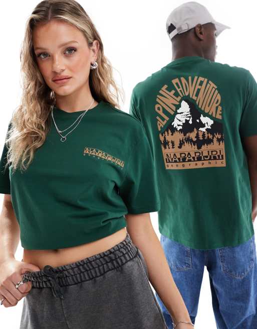 Napapijri Niu mountain backprint t-shirt in green, 2 of 4