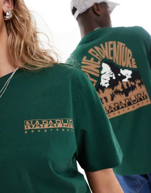 Napapijri Niu mountain backprint t-shirt in green, 3 of 4
