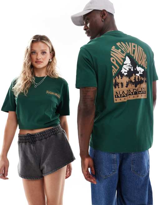 Napapijri Niu mountain backprint t-shirt in green, 4 of 4