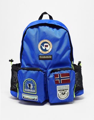 Napapijri Ohrid backpack with embroidered patches in blue - ASOS Price Checker