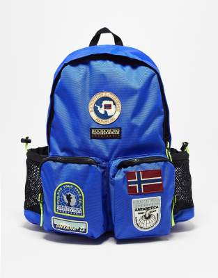 Napapijri Ohrid backpack with embroidered patches in blue | ASOS