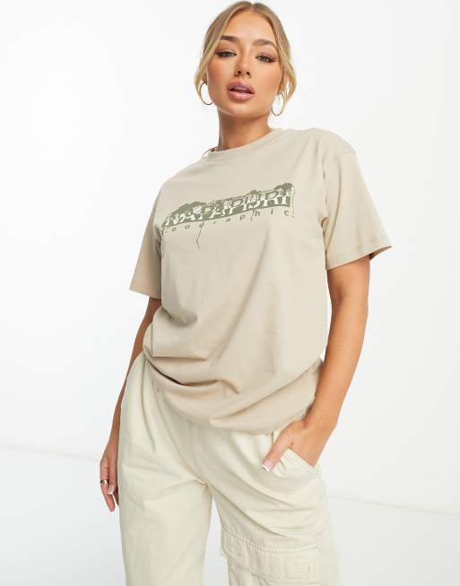 Napapijri - Orellana - T-shirt met print op de borst in beige