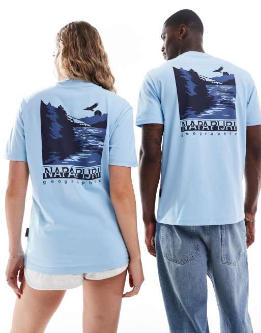 Napapijri Pali landscape back print t-shirt in light blue