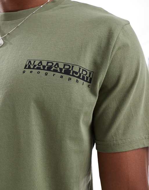 Napapijri Pali landscape back print t-shirt in light khaki, 3 of 4
