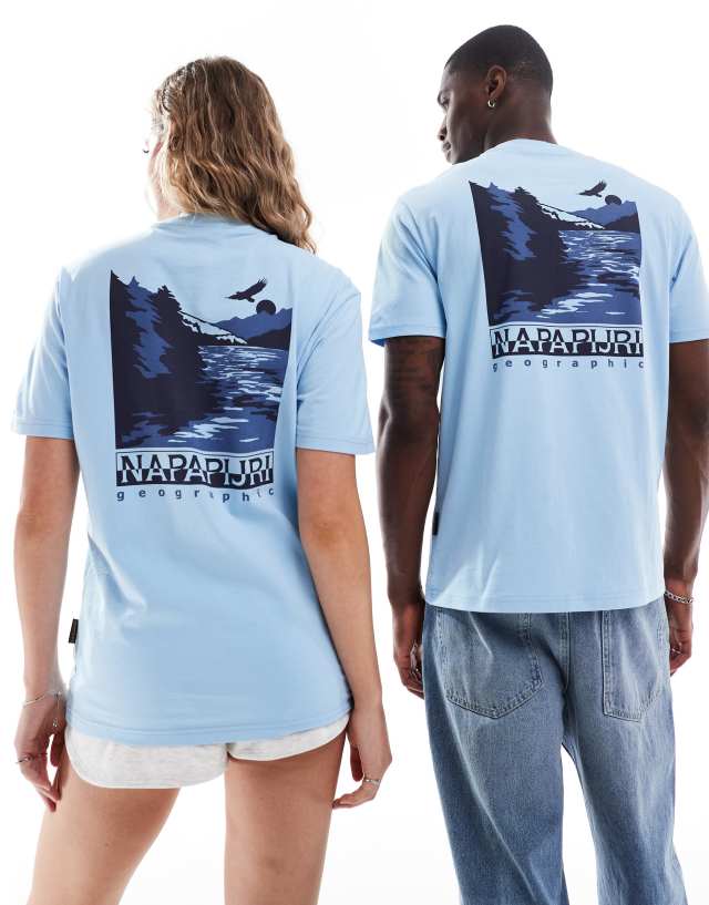 Napapijri - pali landscape backprint t-shirt in light blue