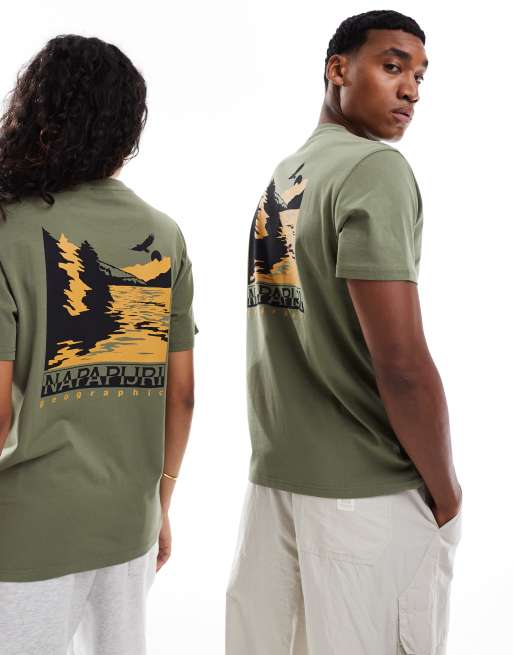 Napapijri Pali landscape backprint t-shirt in light khaki, 4 of 4