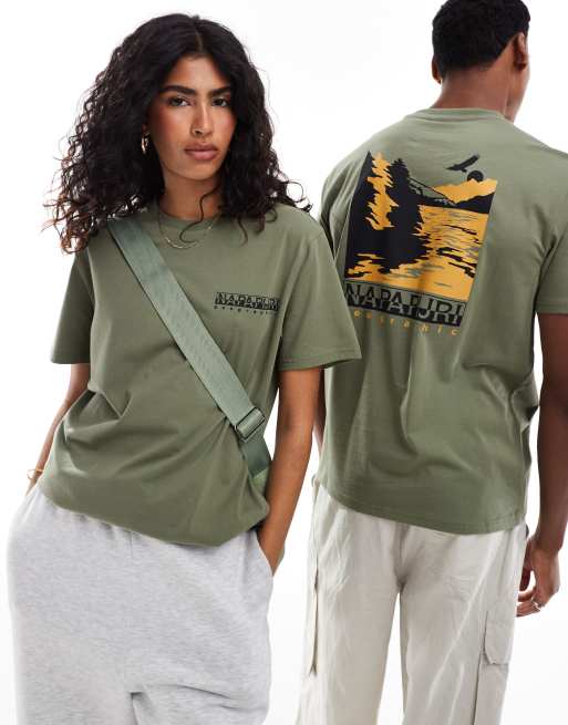 Napapijri - Pali - T-shirt met landschapsprint op de achterkant in licht kaki