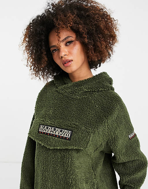 Hoodies & Sweatshirts Napapijri Patch Curly hoodie in khaki green 