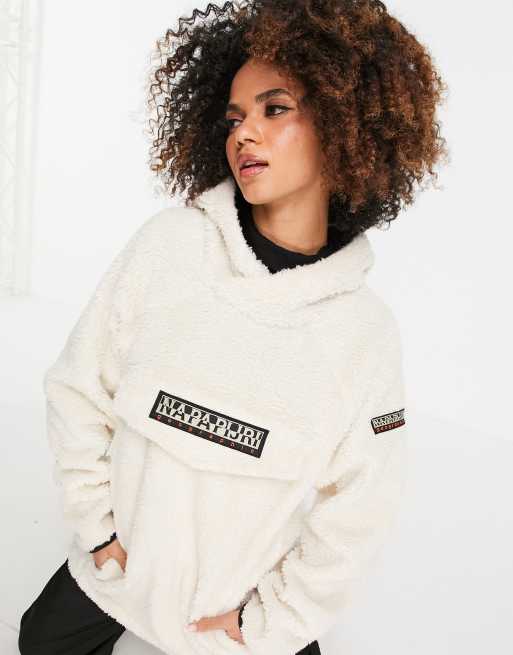 Napapijri Patch Curly hoodie in off white