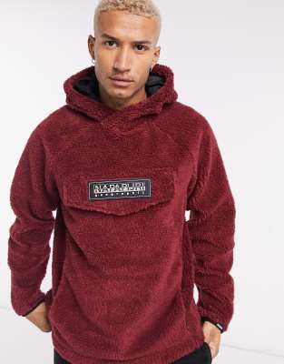 Napapijri Patch Curly teddy hoodie in burgundy | ASOS