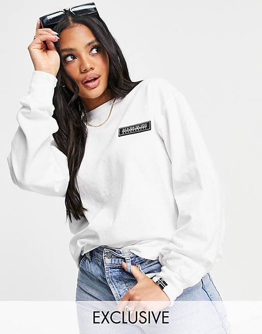 Napapijri Patch long sleeve t-shirt in white Exclusive at ASOS